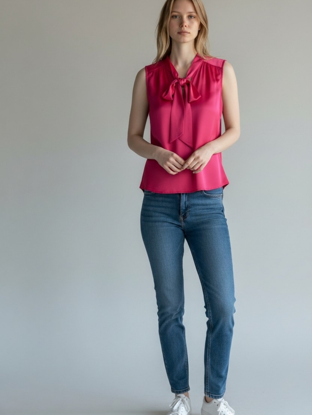 Lilly Pulitzer Hot Pink Sleeveless Blouse with Tie Neck